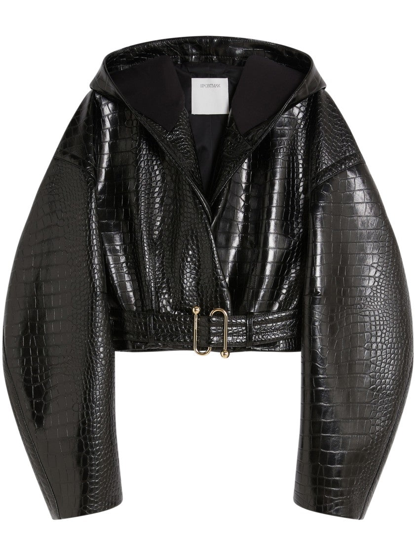 Max Mara Cropped Crocodile Textured Jacket With Glossy Finish