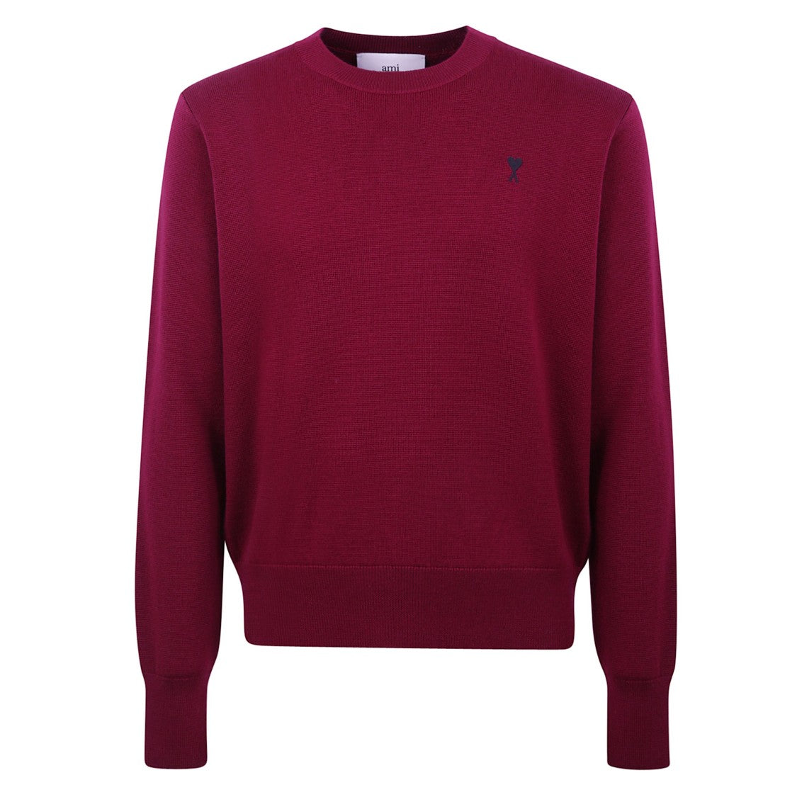 Ami Black Wool Crewneck Sweater With Logo Embroidery