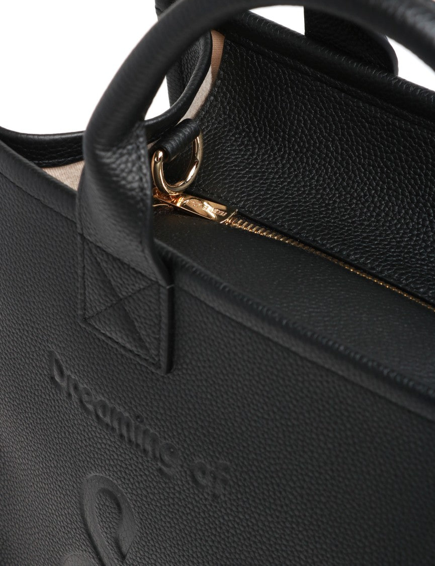 Mc2 Saint Barth Structured Black Handbag With Adjustable Shoulder Strap And Embossed Detailing
