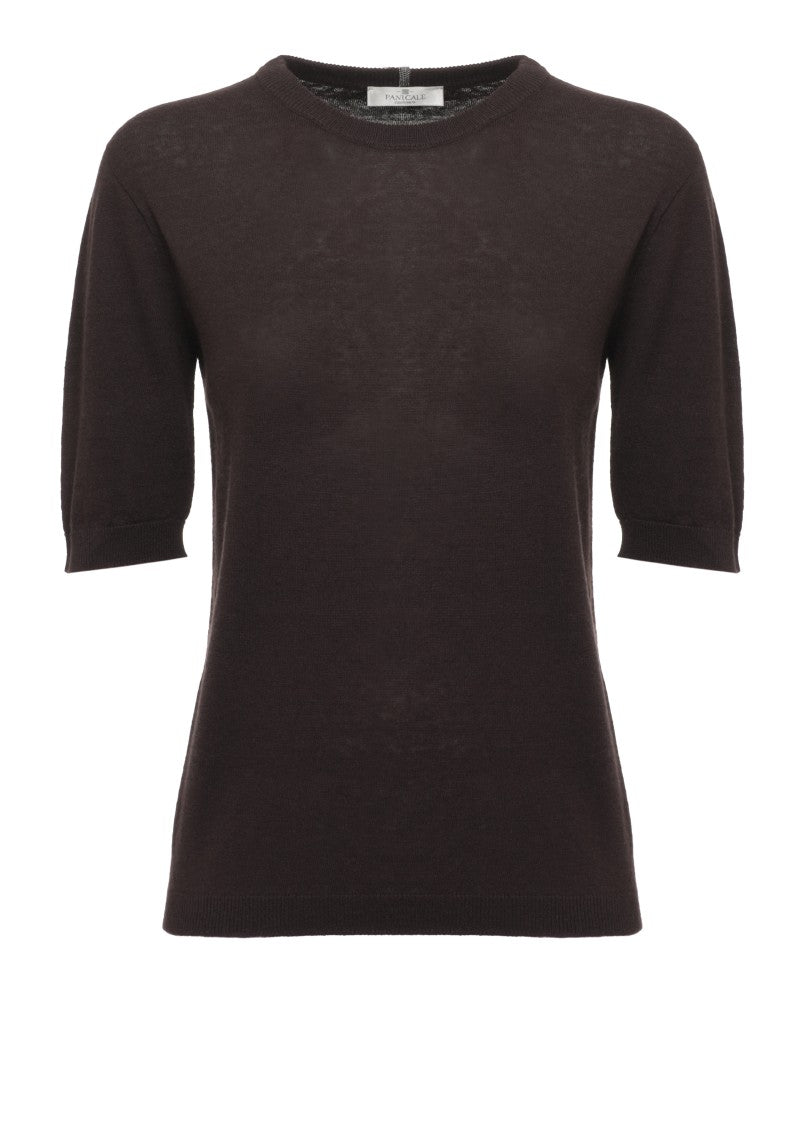 Panicale Brown Round-Neck Elastic Ribbed Cashmere Sweater