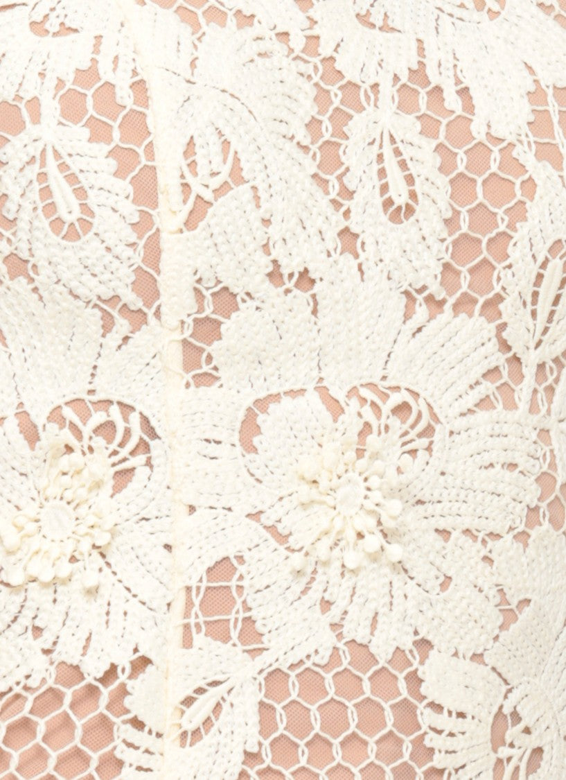 Self-Portrait Crochet Lace Midi Dress With Floral Relief And Flared Hem