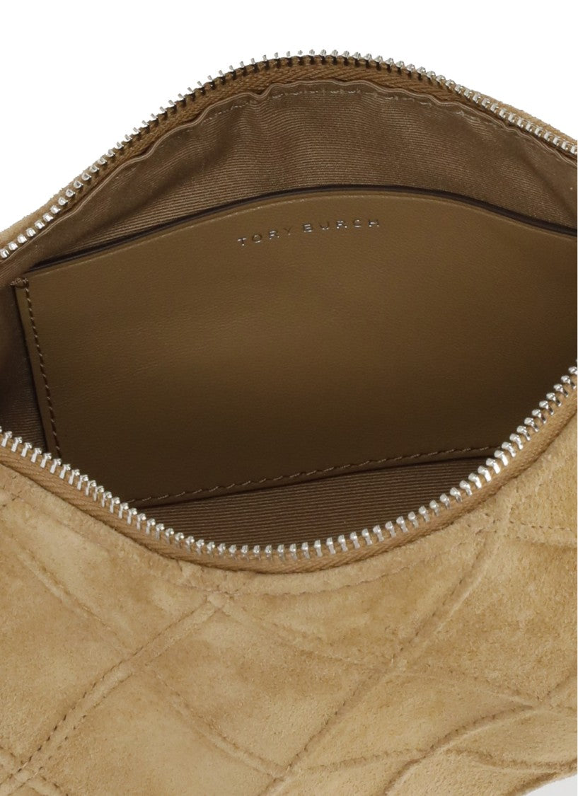 Tory Burch Beige Diamond-Pattern Leather Suede Pochette