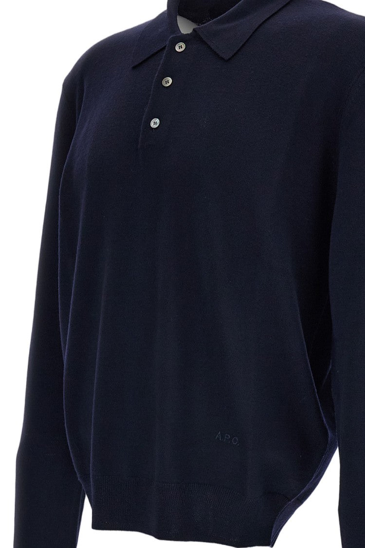 A.P.C. Blue Riu Buttoned Wool Polo