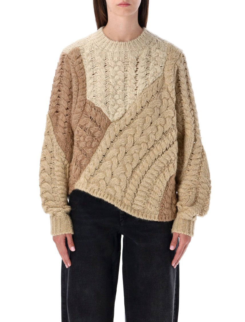 Isabel Marant Étoile Beige Patchwork Cable Knit Sweater