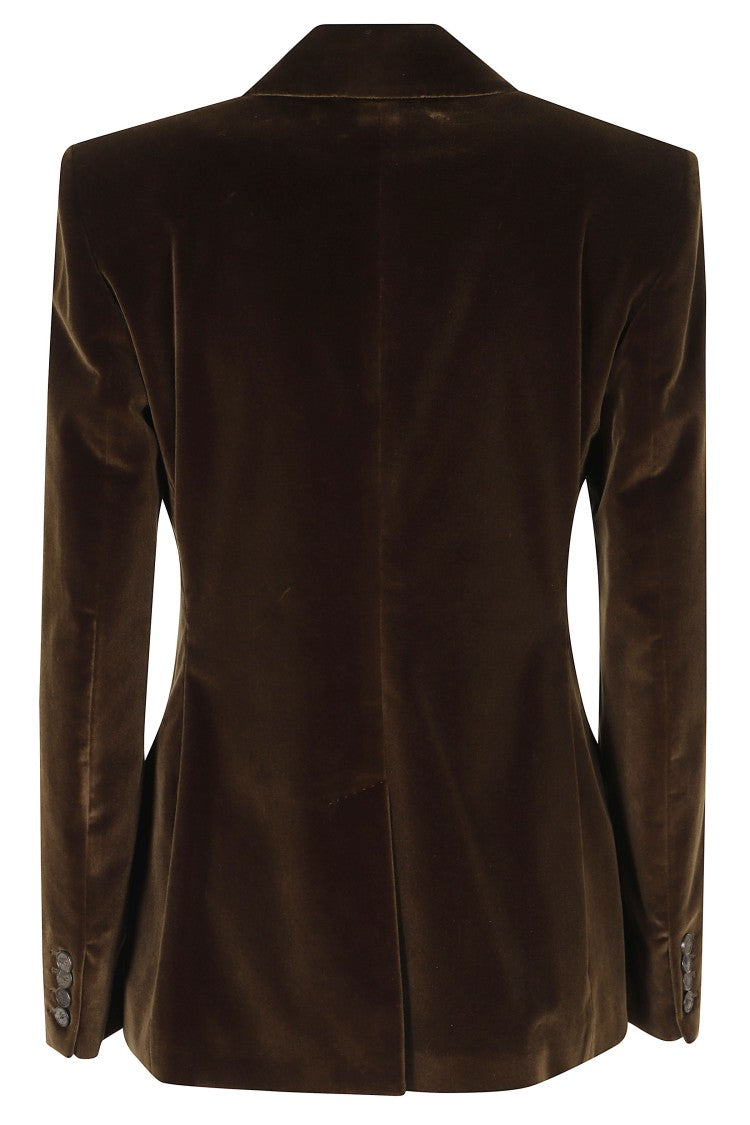 Etro Brown Double-Breasted Velvet Effect Cotton Blazer