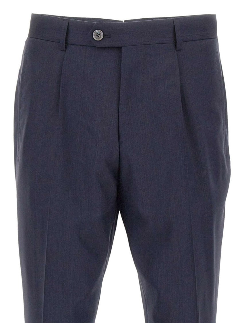 Boss Camel Tailored Blue Trousers With Cuffed Hem And Classic Details