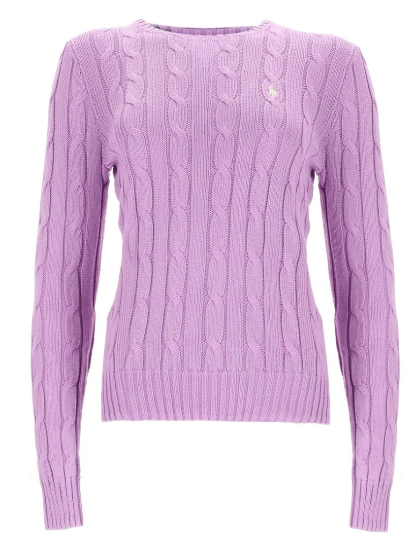 Polo Ralph Lauren Vibrant Purple Cable Knit Logo Crewneck Sweater