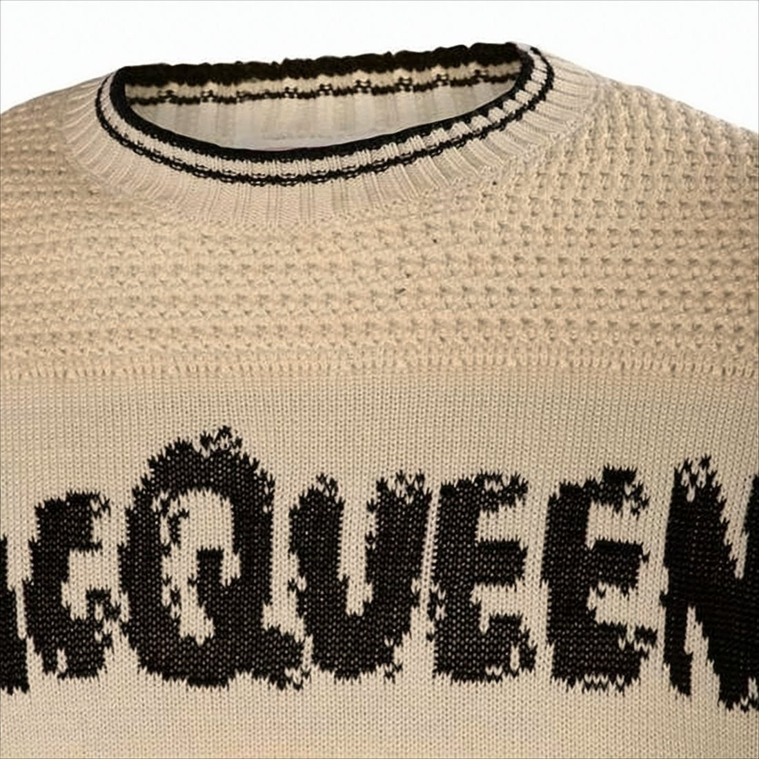 Alexander Mcqueen Textured Knit Sweater With Distressed Logo