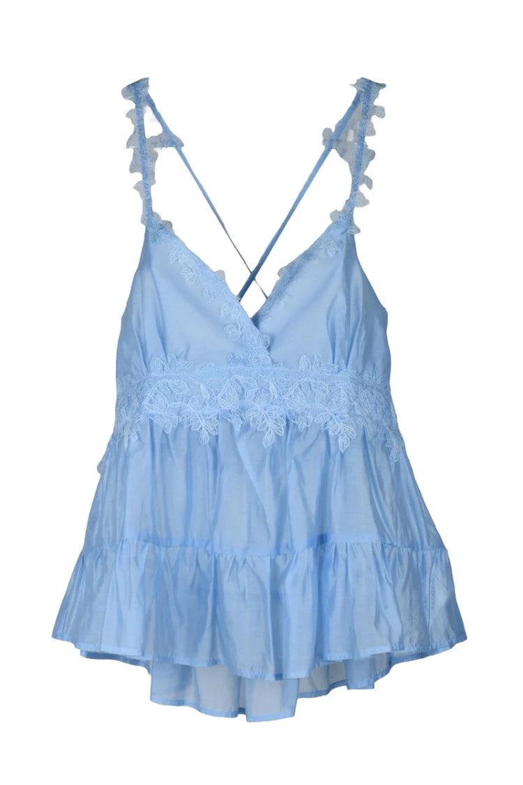 Ermanno Firenze Lyocell Blend Top - Light Blue