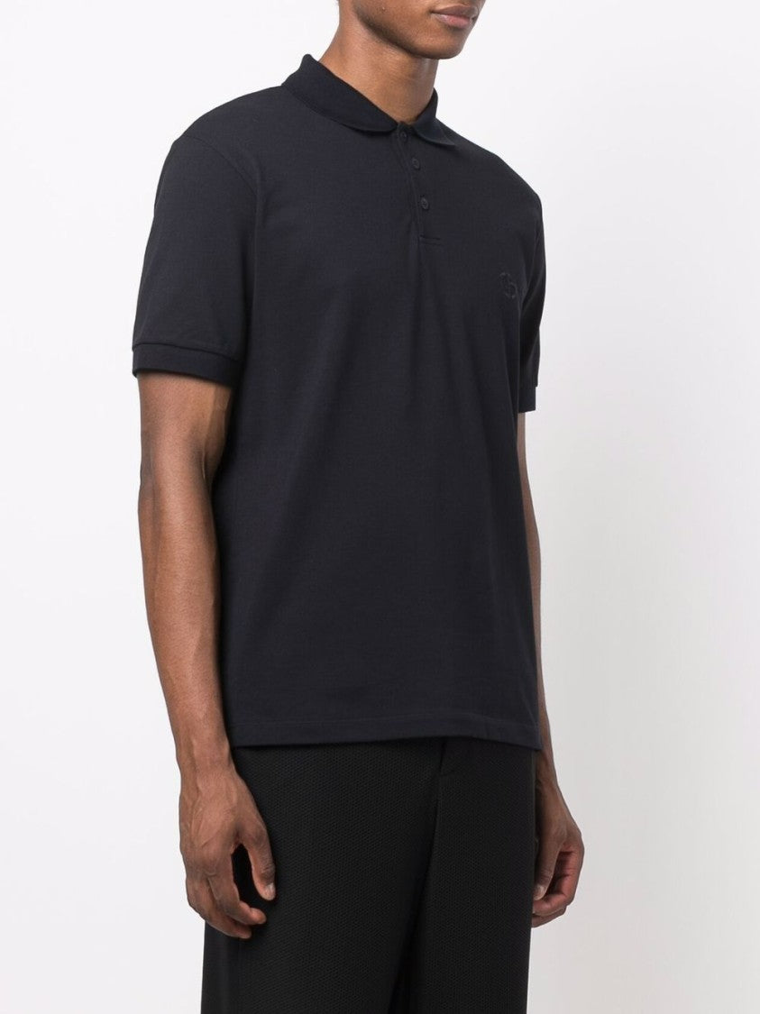 Giorgio Armani Navy Cotton Blend Polo With Embroidered Logo