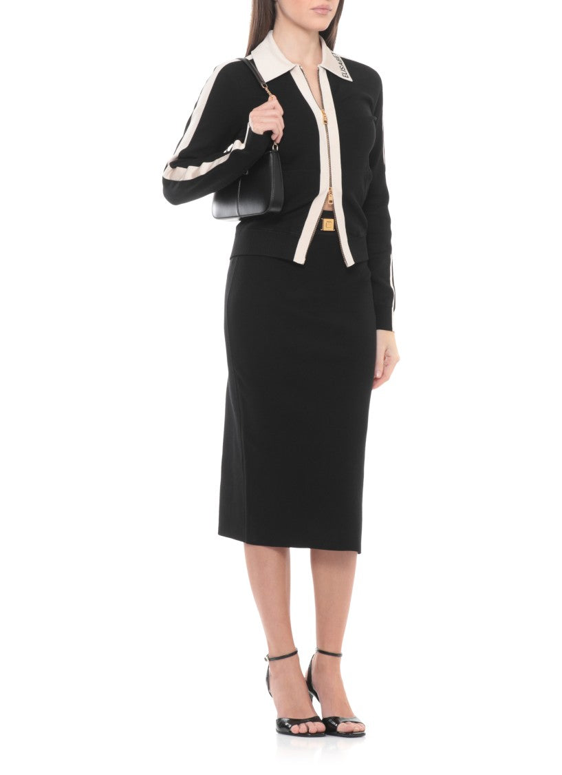 Elisabetta Franchi Black Zip Front Logo Viscose Sweater