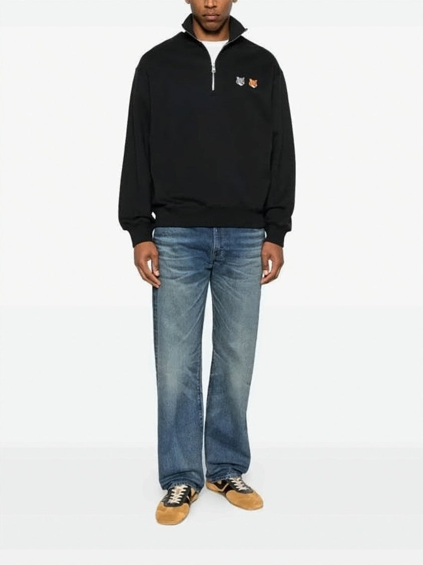 Maison Kitsuné Half-Zip Pullover Sweatshirt With Embroidered Fox Motifs
