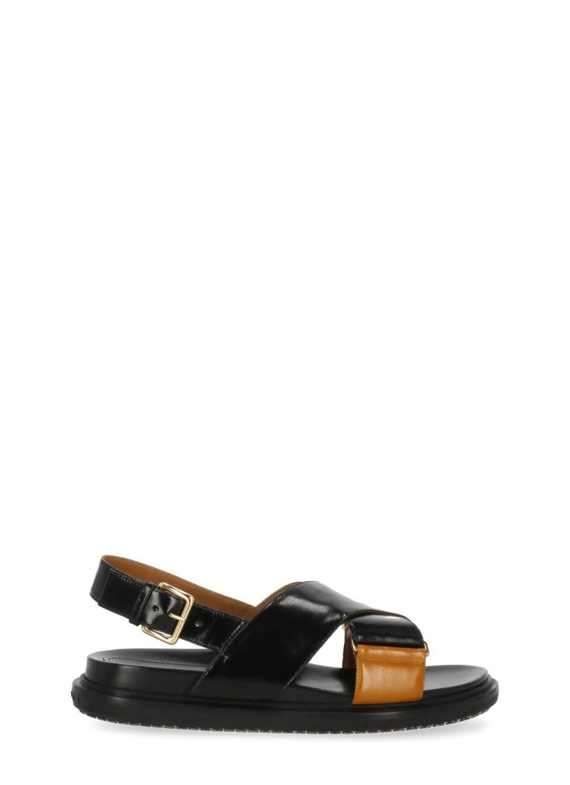 Marni Black Rear Belt Smooth Leather Sandals