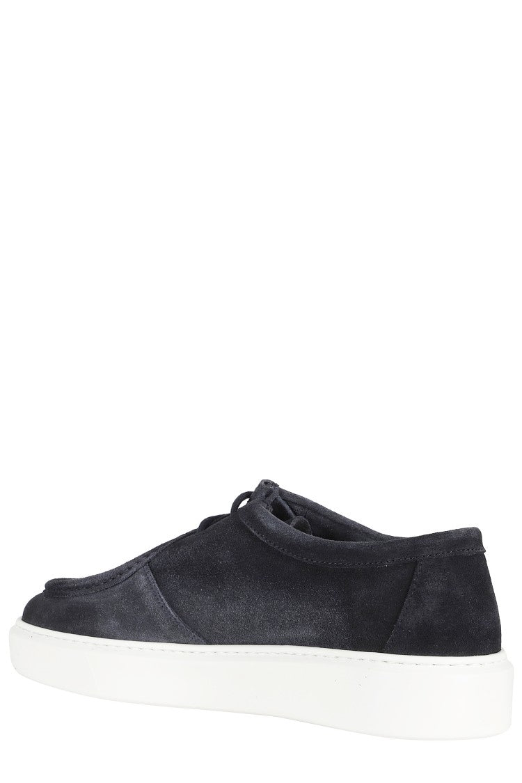 Doucal's Midnight Blue Sneaker Chukka Moc-Stitching Calfskin Suede Boots