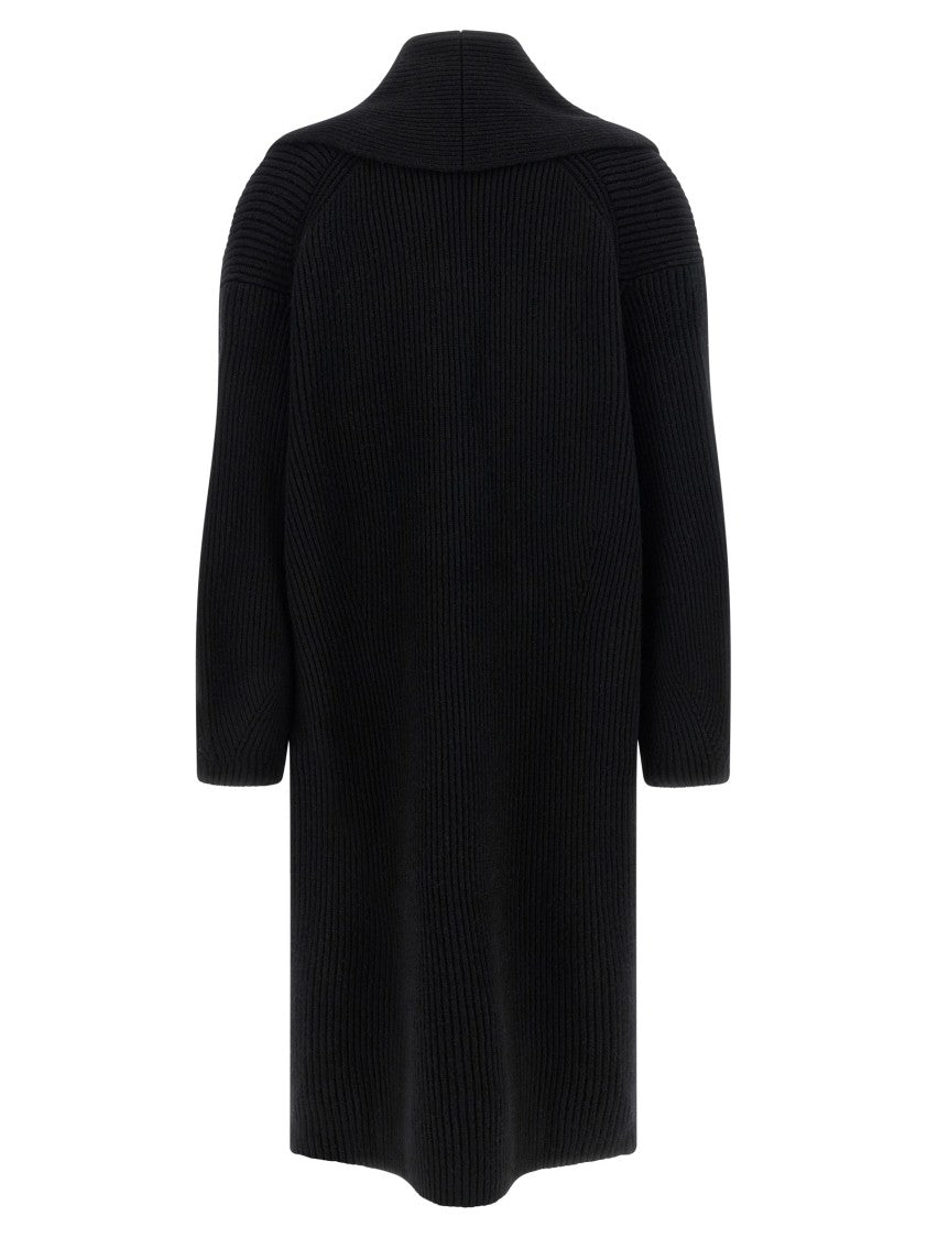 Totême Ribbed Coarse Wool Long Cardigan With Shawl Collar