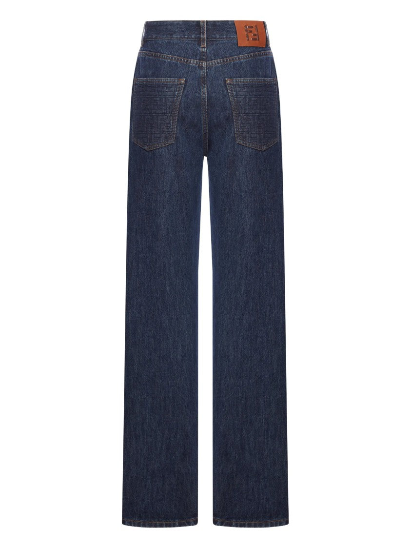 Fendi Jeans Ff Padded Dark Blue Wide-Leg Jeans