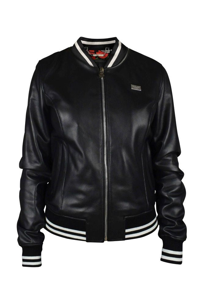 Philipp Plein Leather Bomber Jacket With Heart