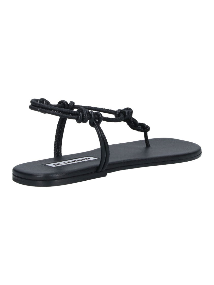 Jil Sander Black Tangle Minimalist Leather Thong Sandals