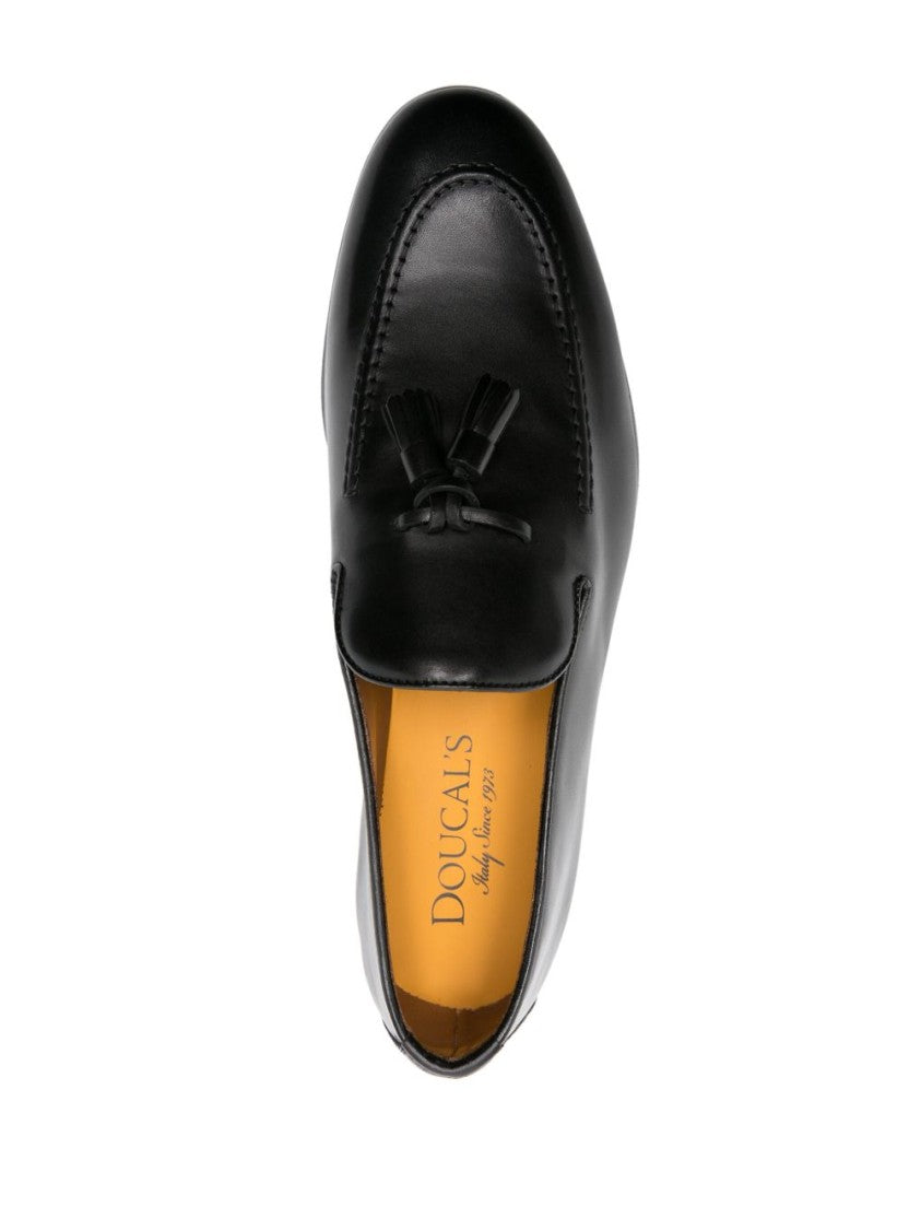 Doucal's Brown Leather Tassel Loafers With Decorative Detail