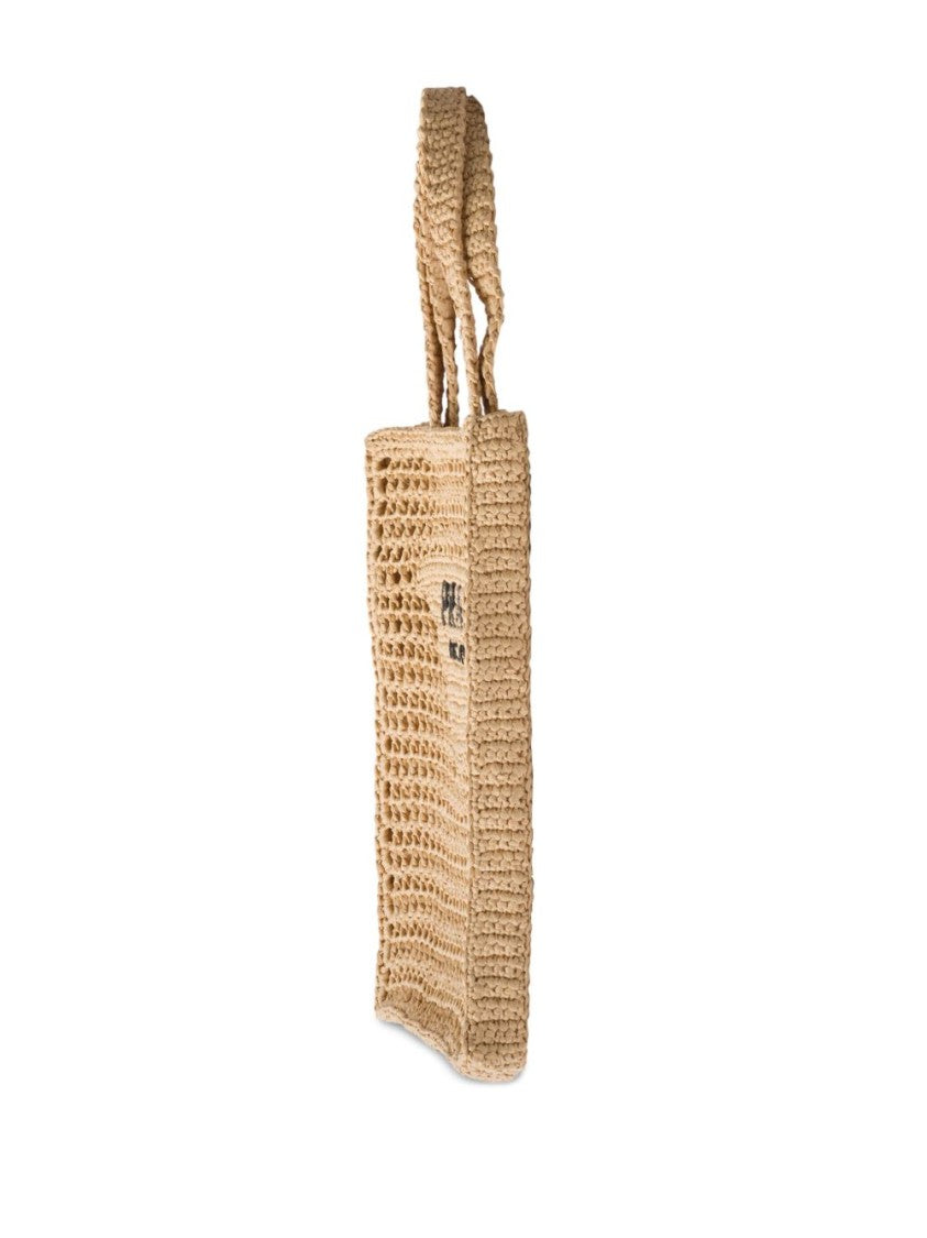 Prada Rectangular Woven Tote Bag With Triangular Patch