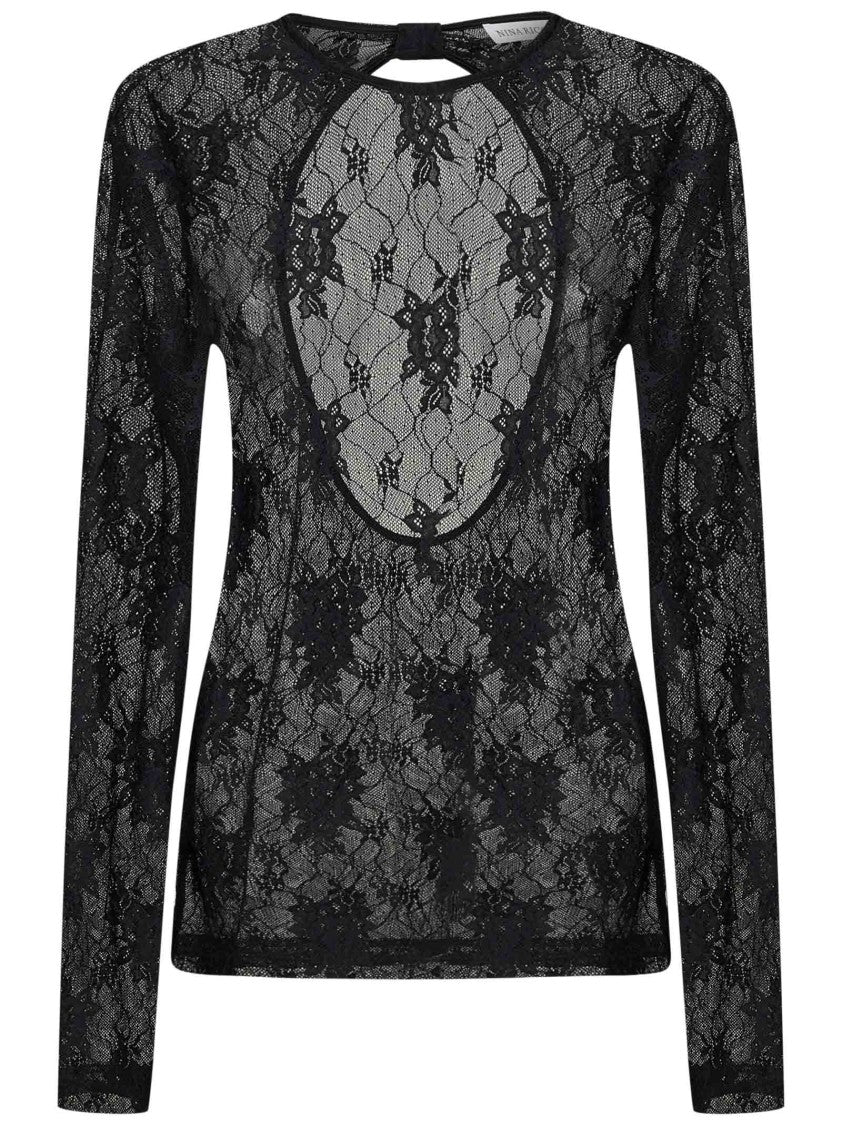 Nina Ricci Lace Long-Sleeved Top With Unique Cut-Out Back And Design