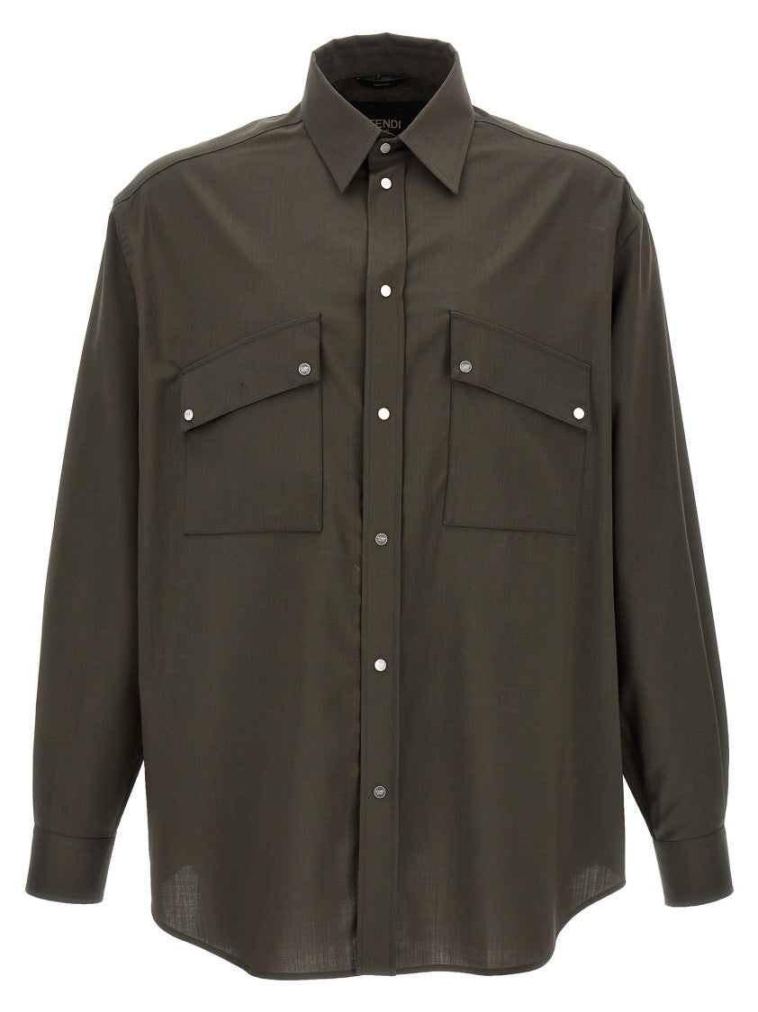 Fendi Oversized Wool Shirt With Button Closure