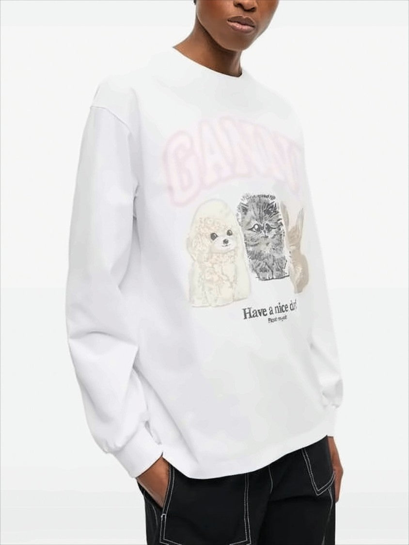 Ganni Long-Sleeve Relaxed Fit T-Shirt With Playful Graphics