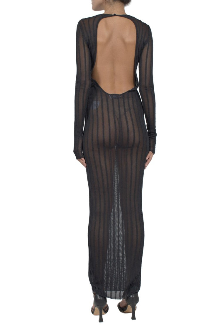 The Attico Black Sheer Striped Viscose-Blend Maxi Dress