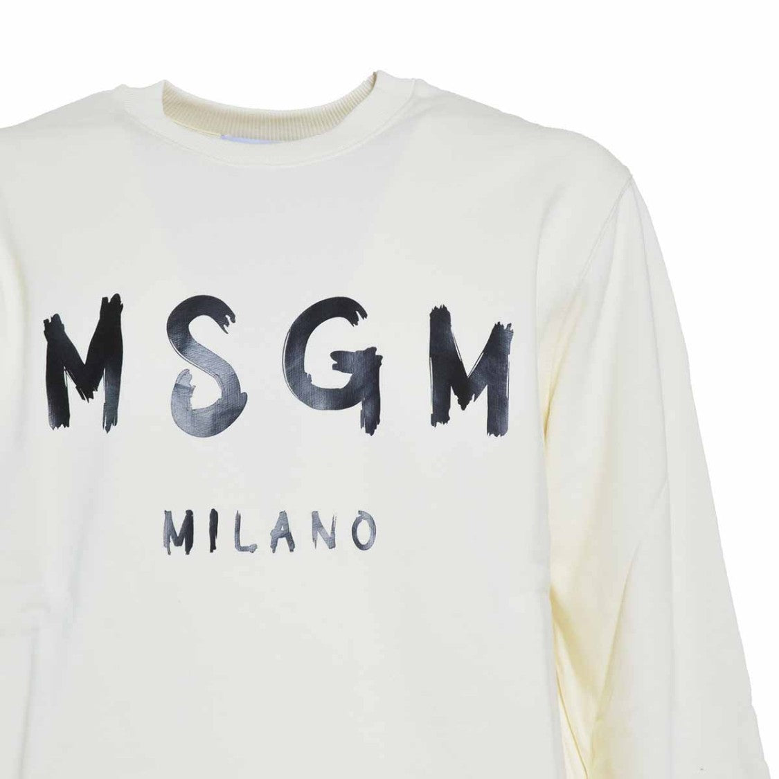Msgm Cream Cotton Crewneck Sweatshirt With Logo Print