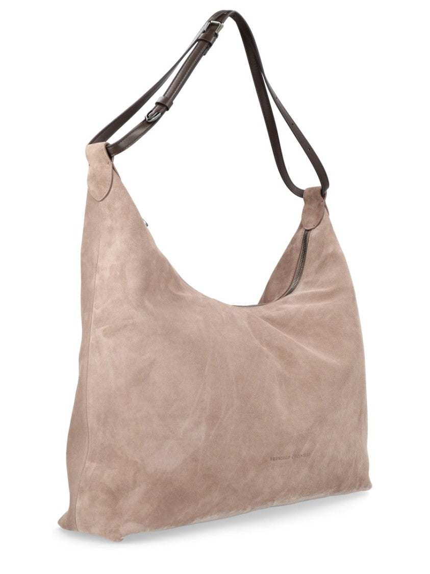 Brunello Cucinelli Slouchy Calf Leather Suede Shoulder Bag