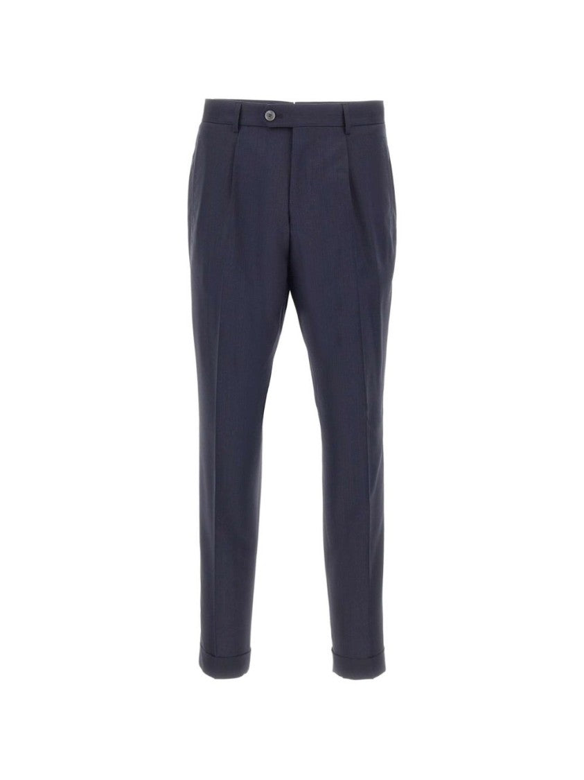 Boss Camel Tailored Blue Trousers With Cuffed Hem And Classic Details