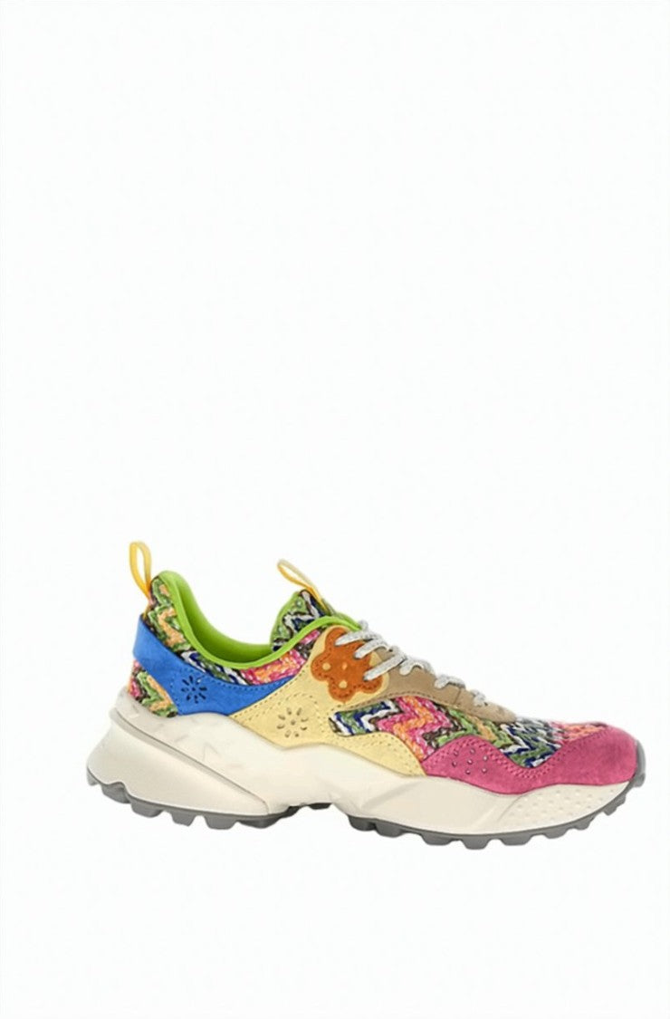 Flower Mountain Geometric Embroidery Suede Inset Cork Insole Knitted Sneakers