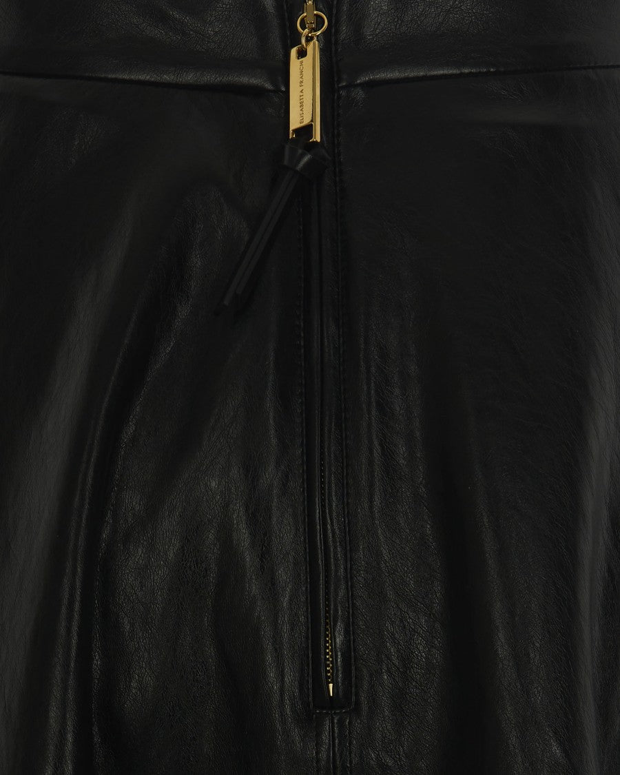 Elisabetta Franchi Craquelé Skirt With Logo Details – Black