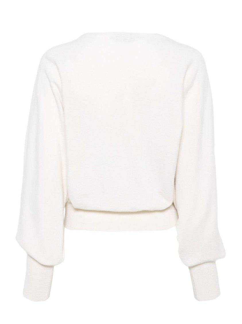 Alberta Ferretti Ivory Front Knot Sweater In Virgin Wool, Silk