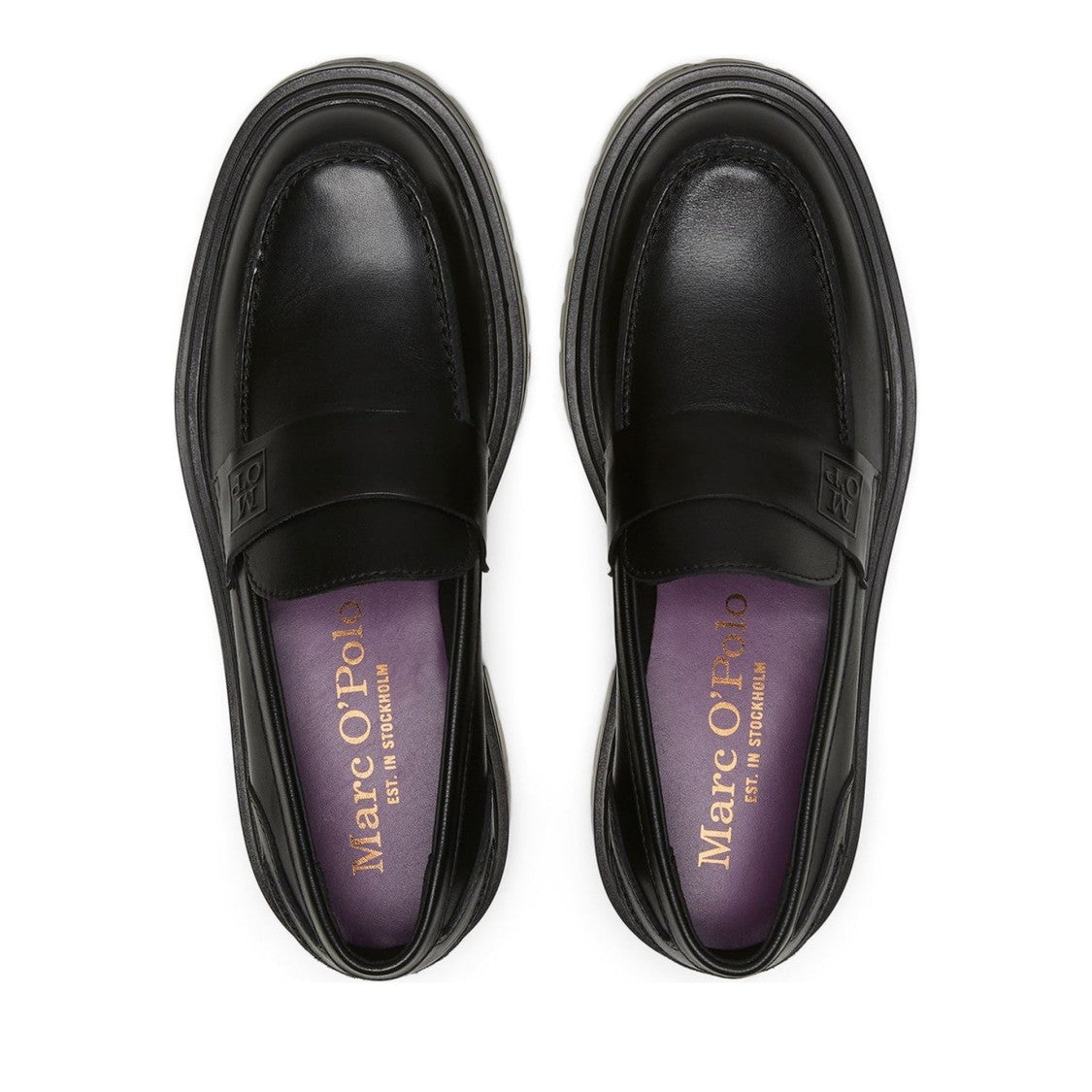Marc O'polo Black Elin 1A Classic Penny Strap Ridged Sole Leather Loafers