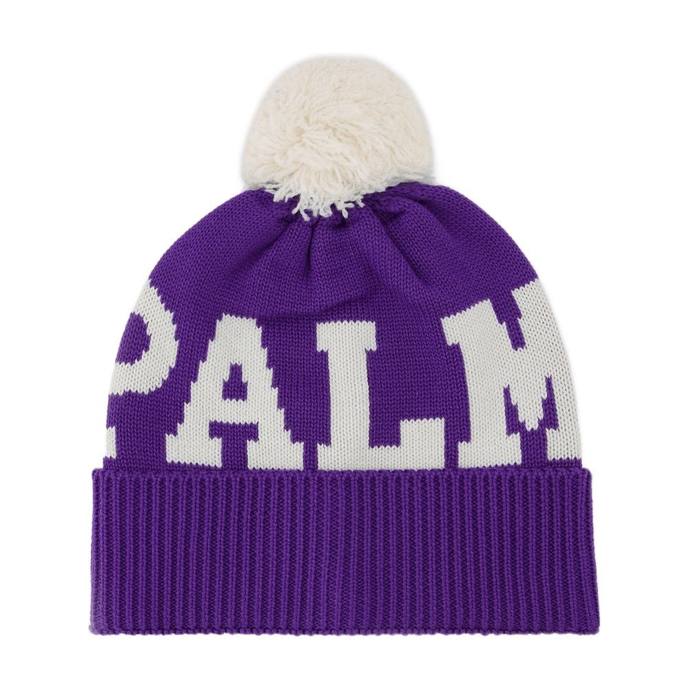 Palm Angels Logo Pompon Beanie In Purple And White