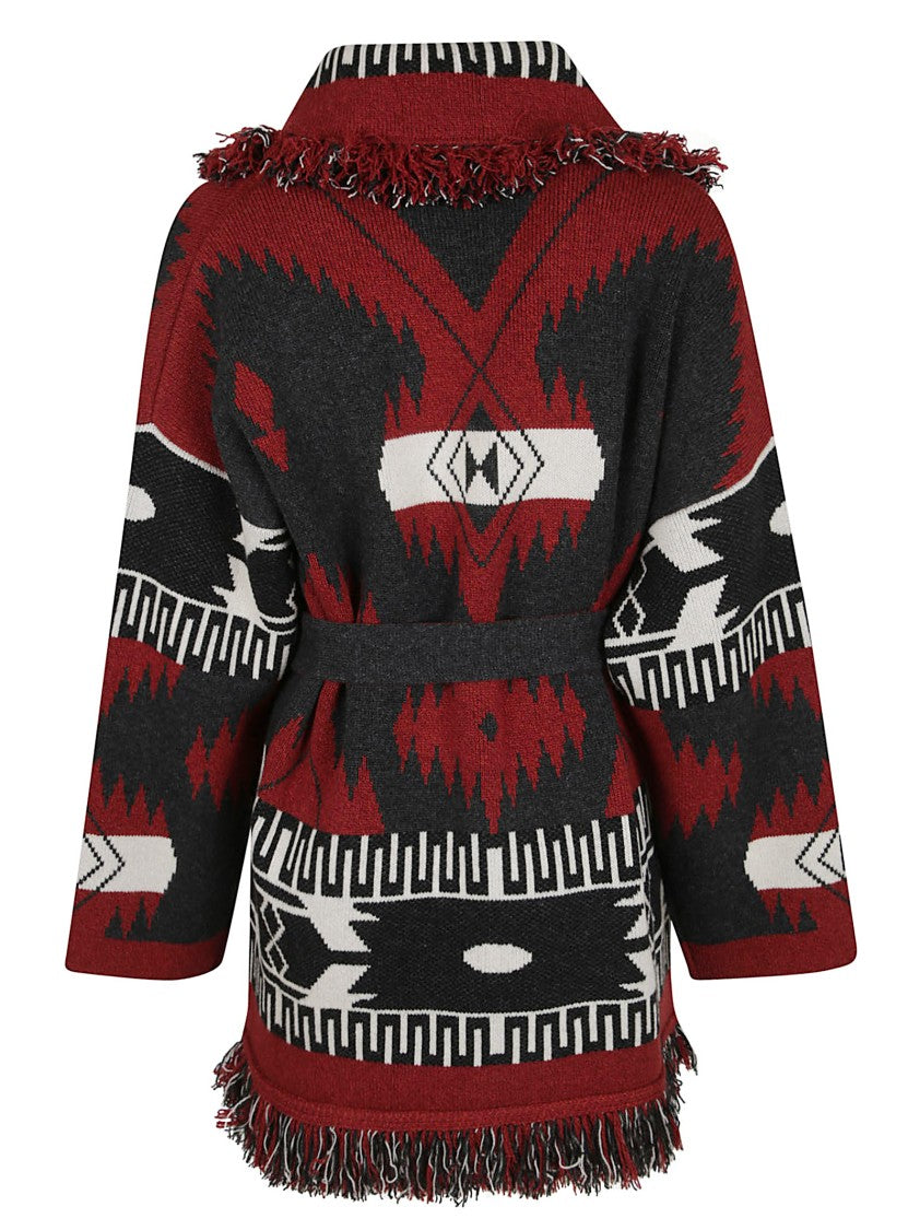 Alanui Two-Tone Cashmere Cardigan With Fringed Edges