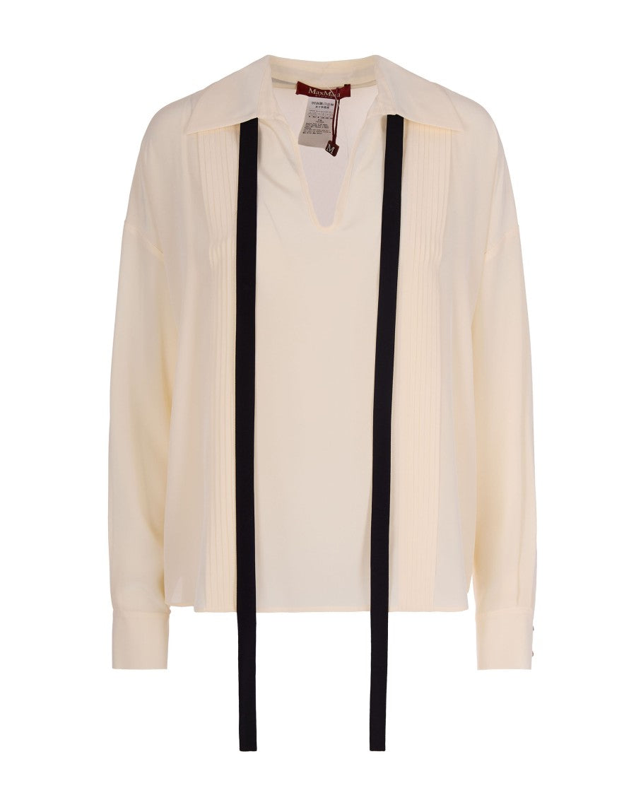Max Mara Beige Colono Tie Detail Silk Blouse