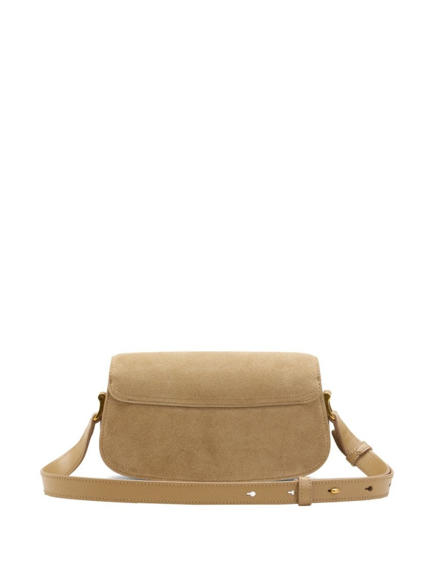 Ami Paris Beige Suede Gold Tone Plaque Bag