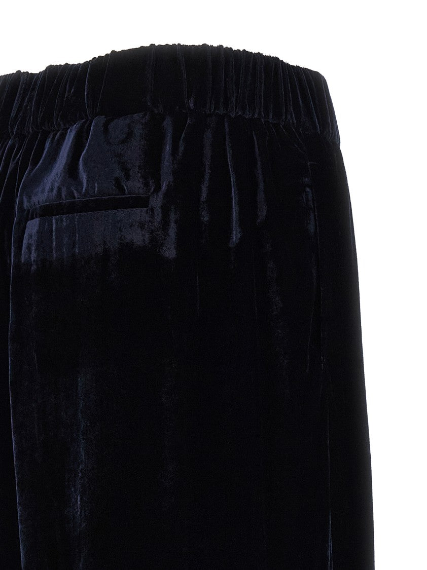 Peserico Wide Leg Washed Viscose Velvet Trousers With Trompe L'oeil Flap