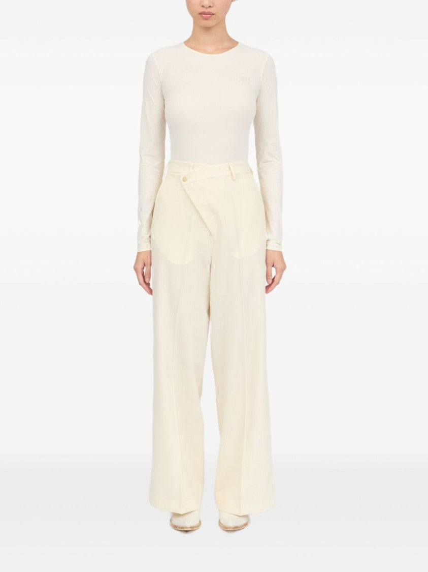 Mm6 By Maison Margiela Light Beige Trousers With Off-Centre Fastening