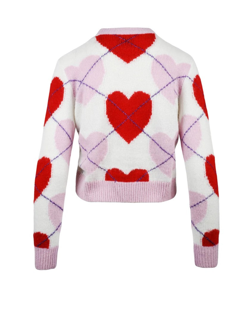 Mc2 Saint Barth Heart Pattern Short Knit Sweater With Ribbed Accents