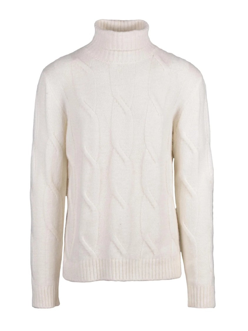 Eleventy High Neck Cable Knit Sweater In Refined Yarn Blend
