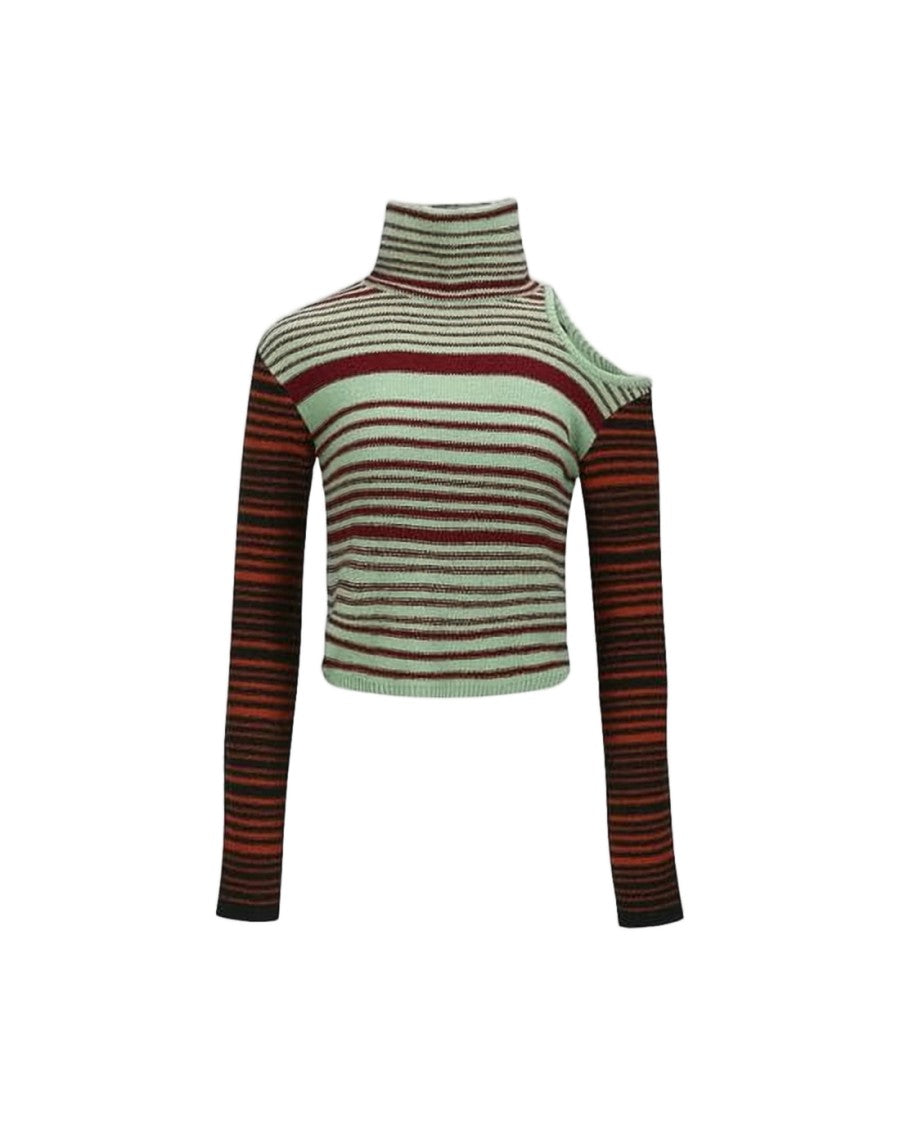 Andersson Bell Cropped Striped Turtleneck Sweater With Asymmetrical Cut-Out