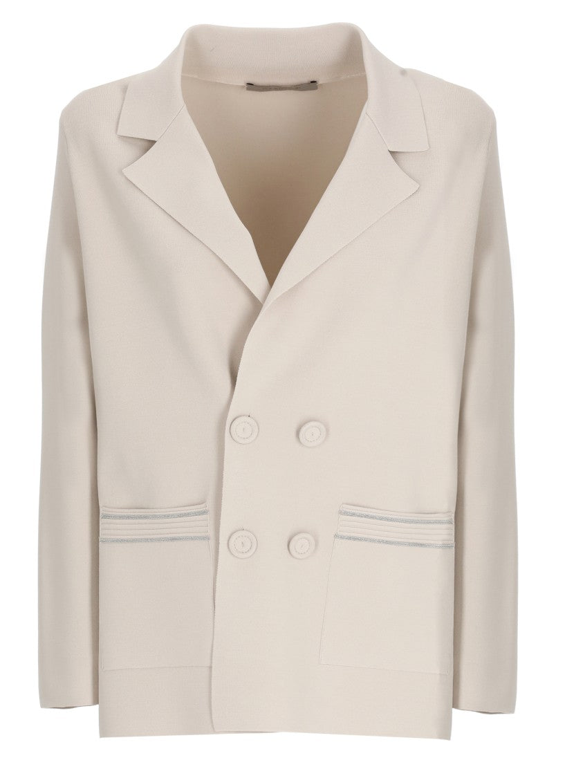 D. Exterior Beige Viscose Embellished Double-Breasted Blazer