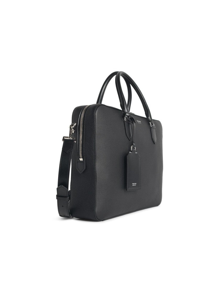 Tom Ford Black Full-Grain Leather Briefcase