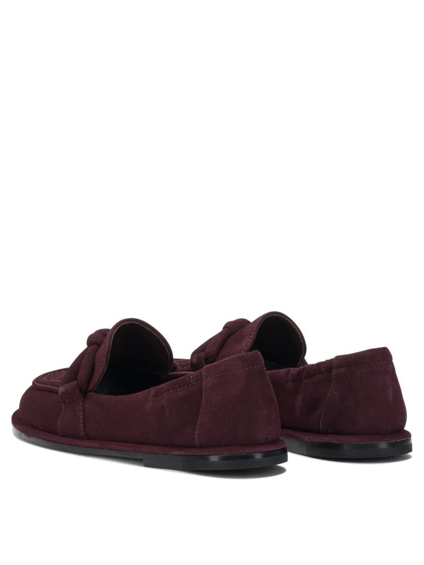 Pomme D'or Bordeaux Leather Loafers With Decorative Knot Detail