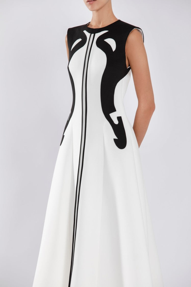 Saiid Kobeisy Neoprene Dress With Abstract Contrast Cuts