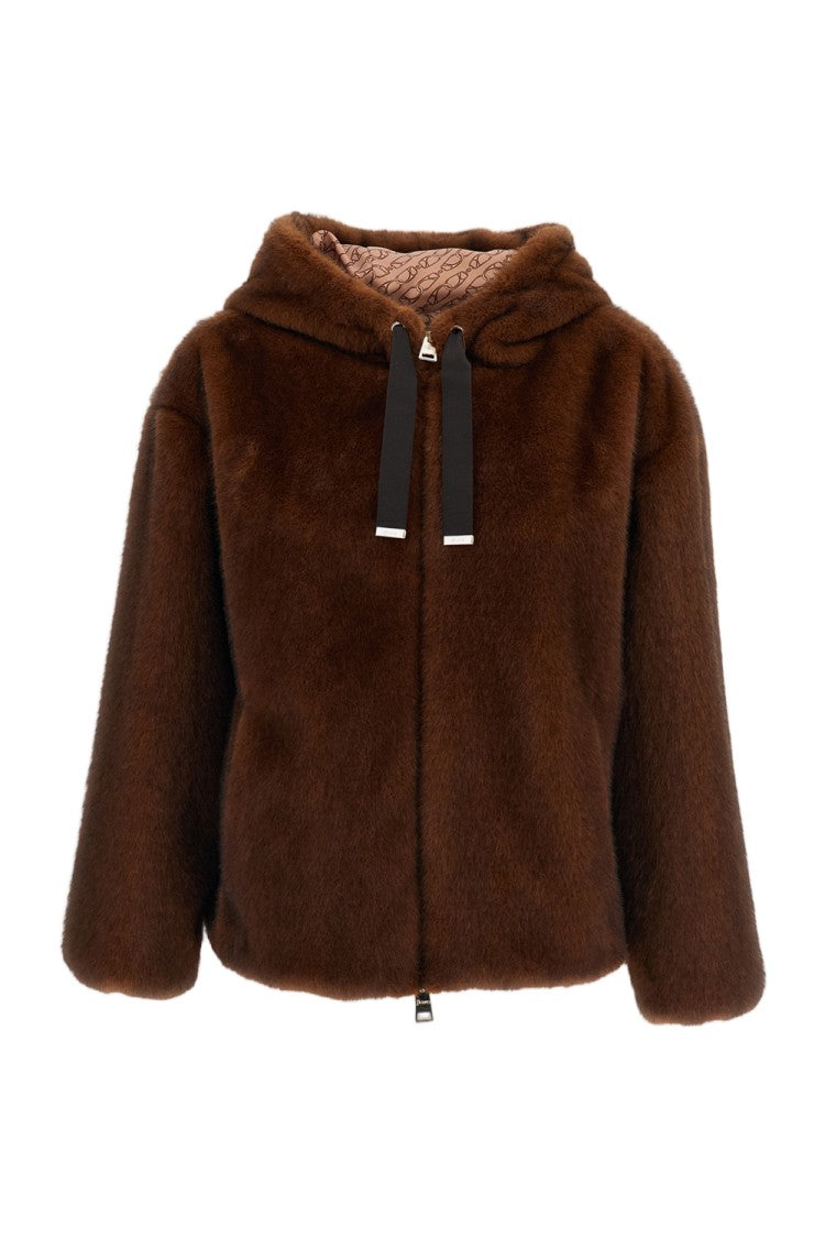 Herno Soft Faux Fur Short Bomber Jacket With Adjustable Hem