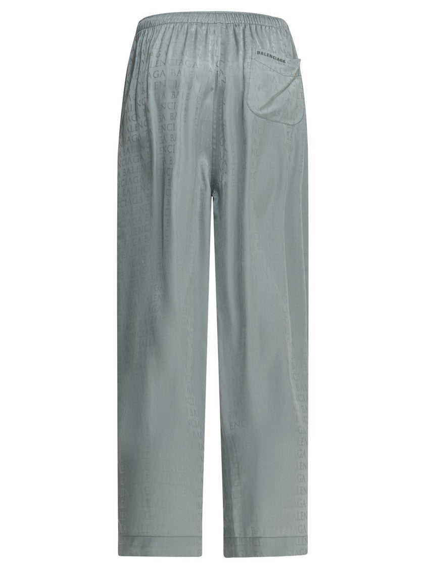 Balenciaga Cropped Trousers With Tonal Logo Pattern And Relaxed Fit